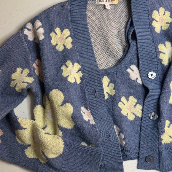 Floral Patterned Blue Cardigan - Picture 2 of 16